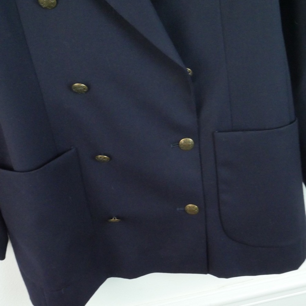 J Peterman Women's Double Breasted Blazer Navy Blue Gold Buttons 14 Wool Vintage - Picture 6 of 16